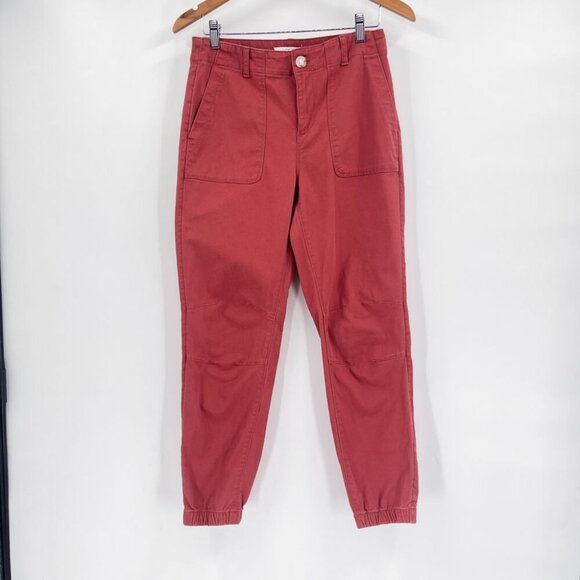 Loft Ann Taylor Utility Jogger Tapered Trouser Pants High Waisted Red Pink 4 - Picture 4 of 11